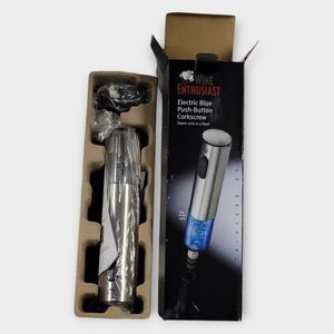 Wine Enthusiast Electric Blue Push-Button Corkscrew Automatic Rechargeable New